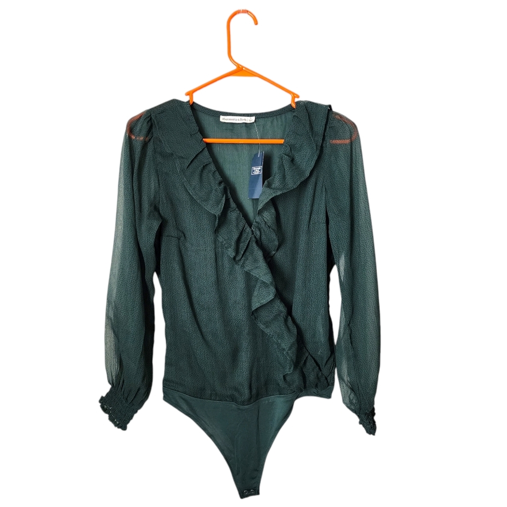 ABERCROMBIE & FITCH green sheer bodysuit in forest green NEW WITH TAGS S